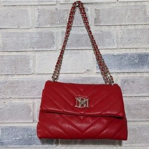 Badgley Mischka red quilted shoulder bag purse‎
